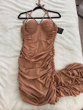 Aje Ruched Maxi Dress in Dusty Rose/Terracotta